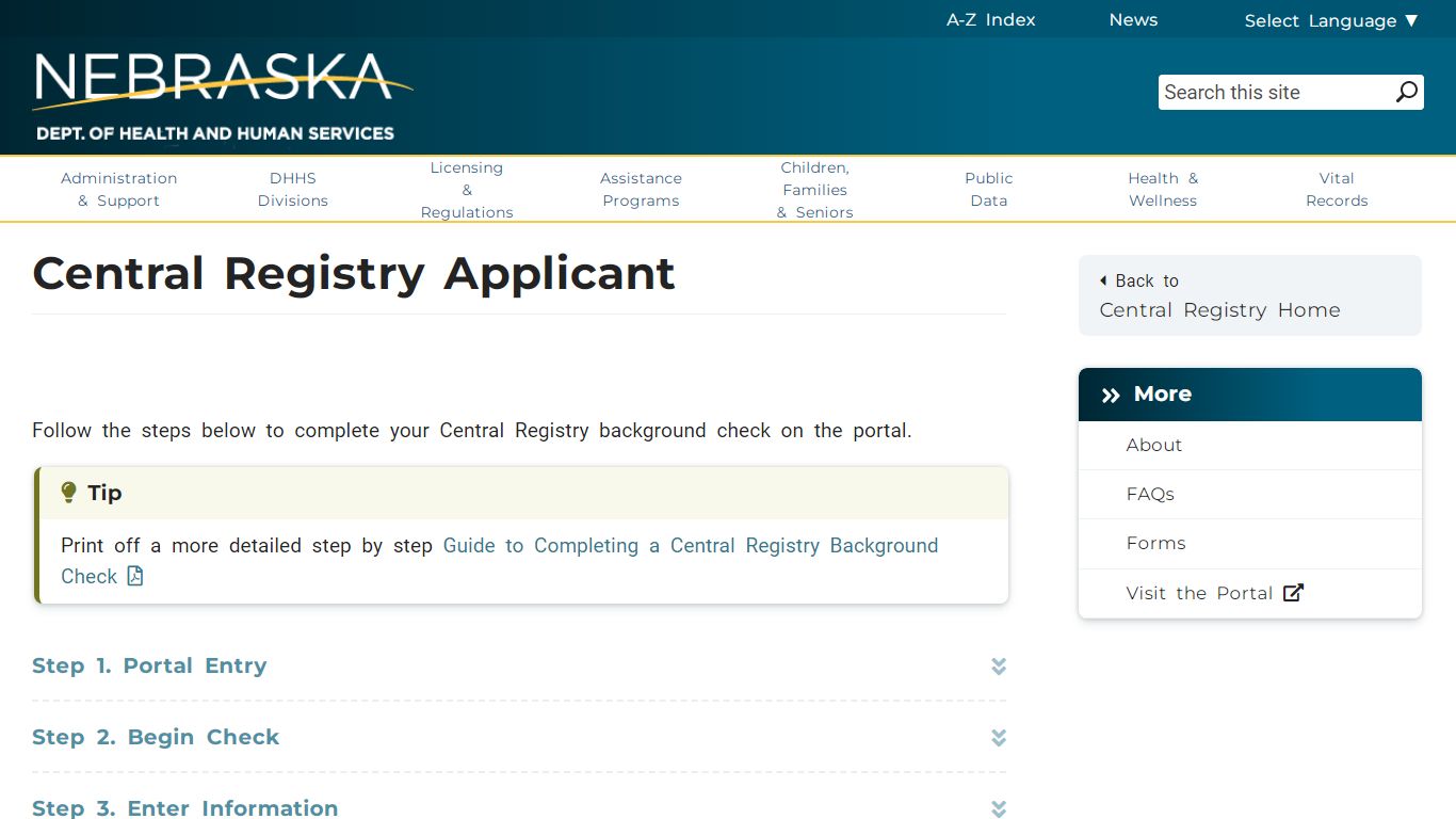 Central Registry Applicant - Nebraska Department of Health & Human Services